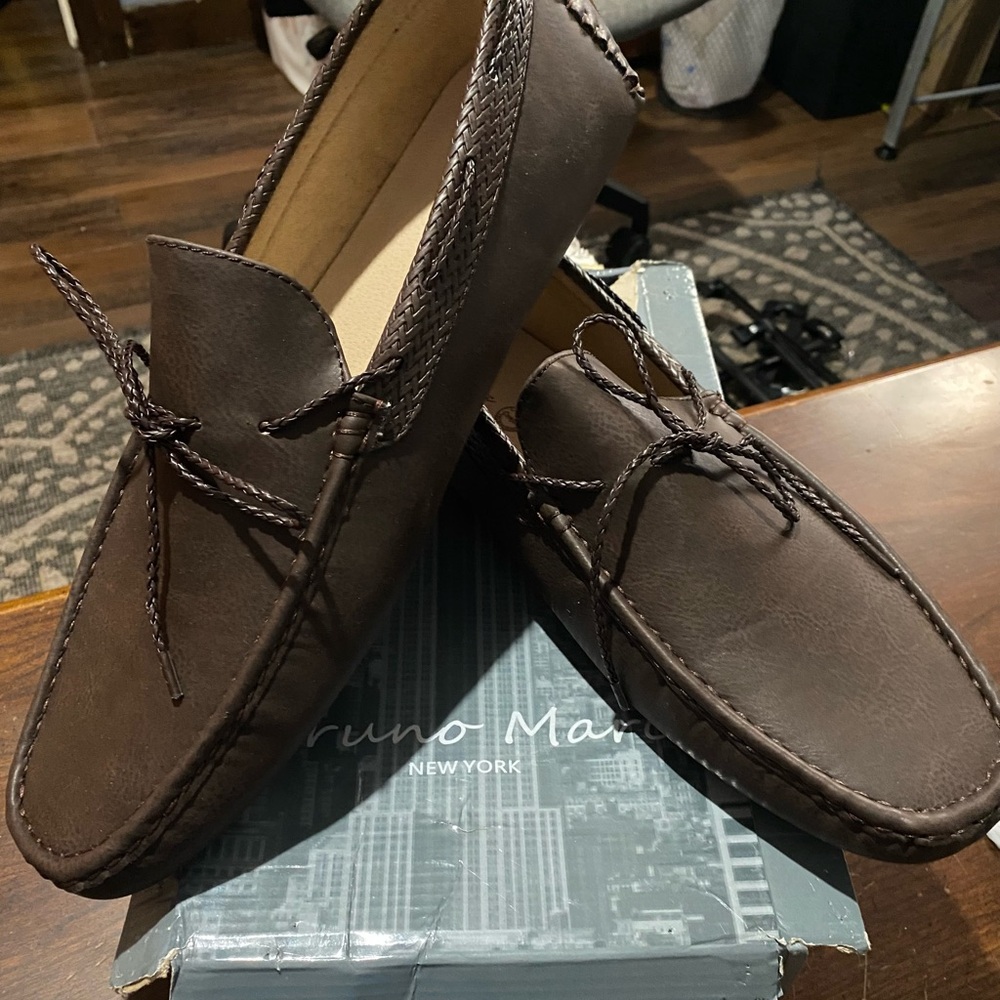 Santoni Dark Brown Braided Lace Slip-On Loafers